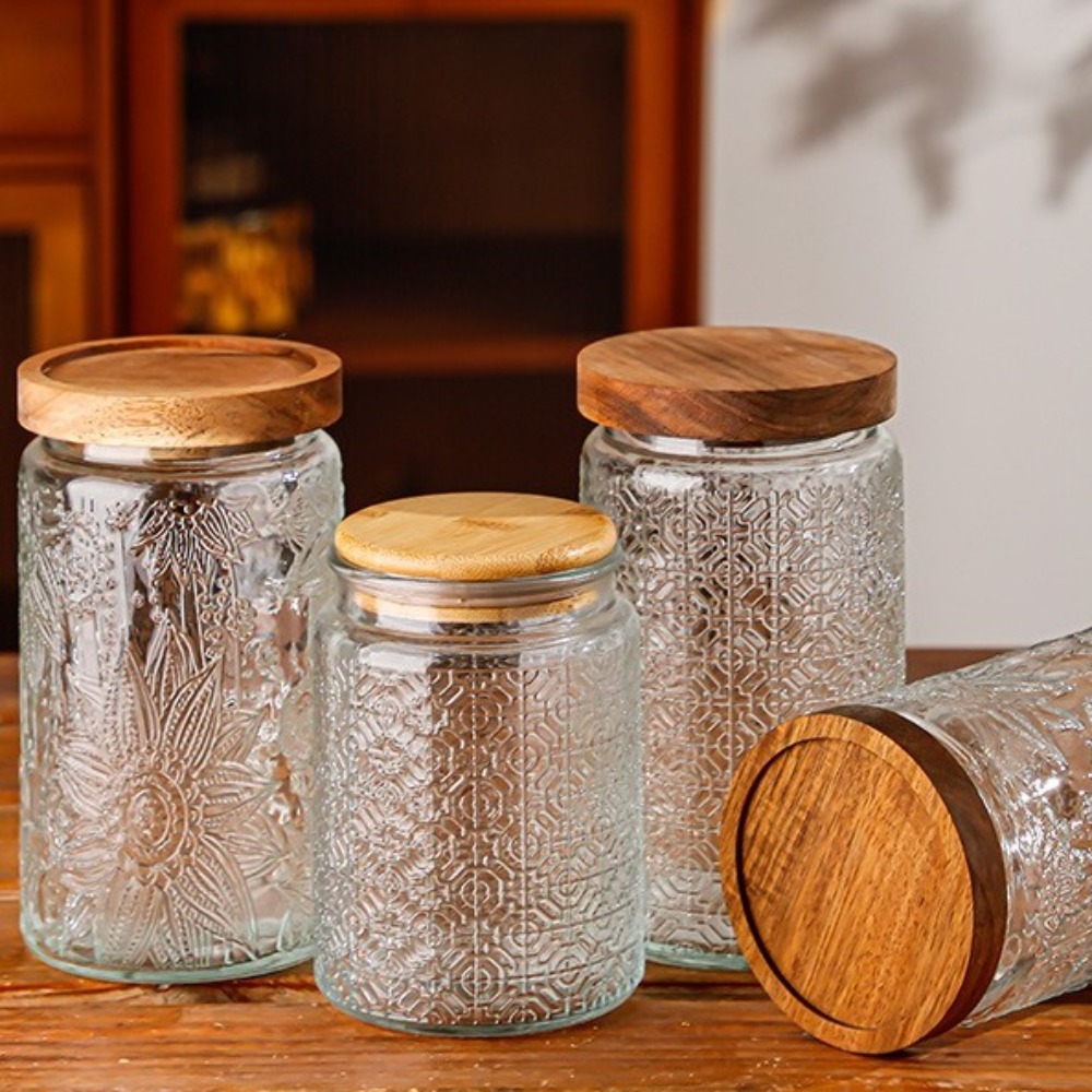 Candle Making Glass Jars - 1000ML Storage Bottles Jars Embossed Pattern